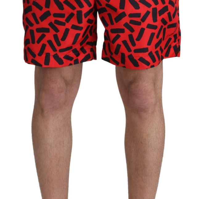 Dolce & Gabbana Red Patterned Beachwear Shorts Swimwear