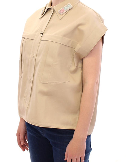 Andrea Incontri Beige Sleeveless Blouse Top