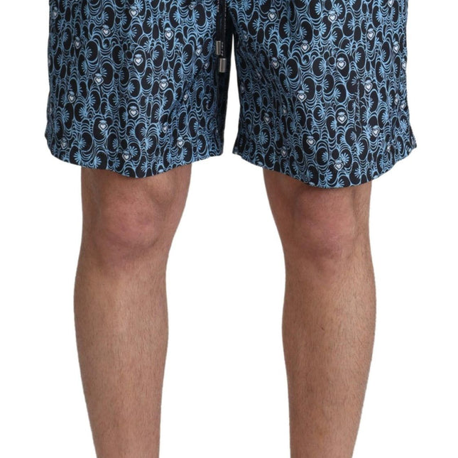 Dolce & Gabbana Blue Patterned Print Beachwear Shorts Swimwear