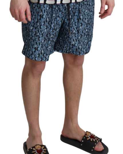 Dolce & Gabbana Blue Patterned Print Beachwear Shorts Swimwear