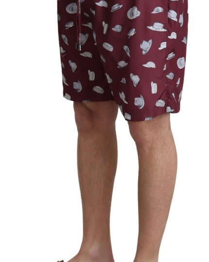 Dolce & Gabbana Maroon Hats Print Beachwear Shorts Swimwear