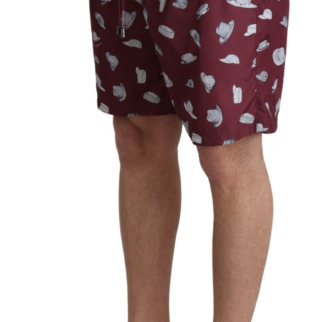 Dolce & Gabbana Maroon Hats Print Beachwear Shorts Swimwear