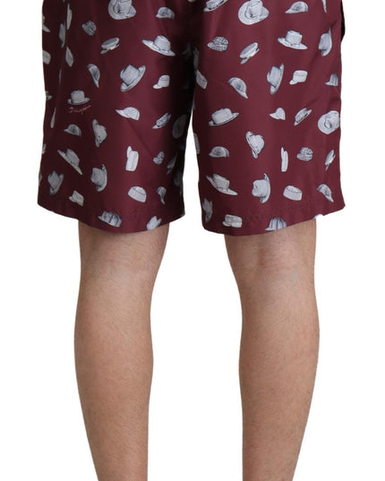 Dolce & Gabbana Maroon Hats Print Beachwear Shorts Swimwear