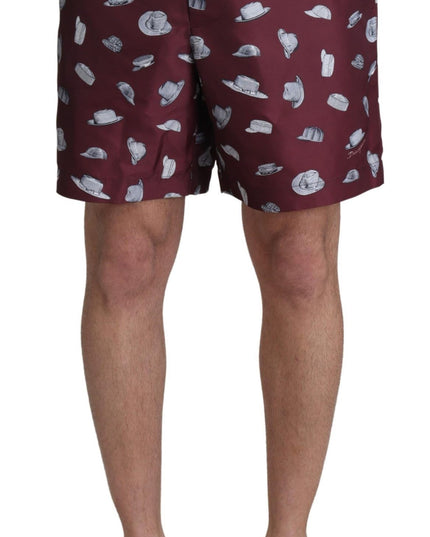 Dolce & Gabbana Maroon Hats Print Beachwear Shorts Swimwear