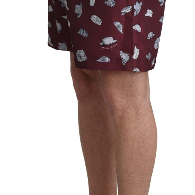 Dolce & Gabbana Maroon Hats Print Beachwear Shorts Swimwear