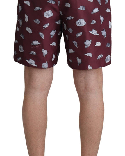 Dolce & Gabbana Maroon Hats Print Beachwear Shorts Swimwear