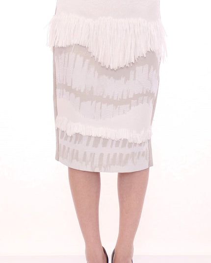 Arzu Kaprol White Acrylic Straight Pencil Skirt