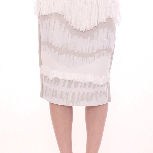 Arzu Kaprol White Acrylic Straight Pencil Skirt