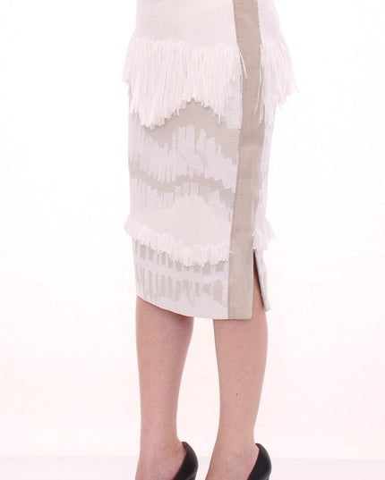 Arzu Kaprol White Acrylic Straight Pencil Skirt