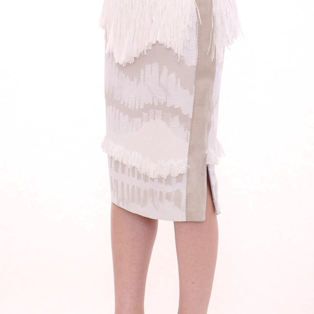 Arzu Kaprol White Acrylic Straight Pencil Skirt