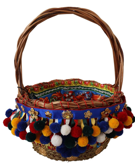 Dolce & Gabbana Multicolor Cotton Embellished Agnese Basket Tote Bag
