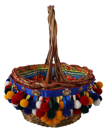 Dolce & Gabbana Multicolor Cotton Embellished Agnese Basket Tote Bag