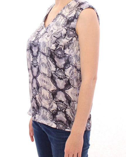 Arzu Kaprol Gray Blue Silk Sleeveless Top Shirt Blouse