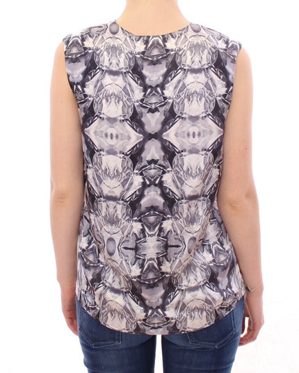 Arzu Kaprol Gray Blue Silk Sleeveless Top Shirt Blouse