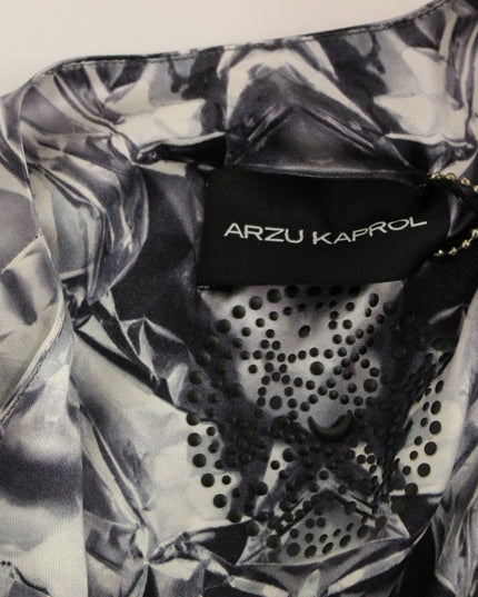 Arzu Kaprol Gray Blue Silk Sleeveless Top Shirt Blouse