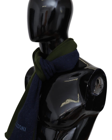 Missoni Green Striped Wool Unisex Neck Wrap Shawl Blue