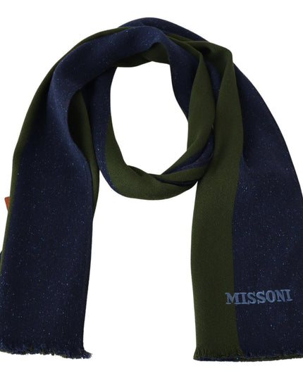 Missoni Green Striped Wool Unisex Neck Wrap Shawl Blue