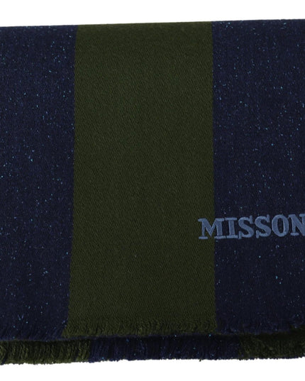 Missoni Green Striped Wool Unisex Neck Wrap Shawl Blue