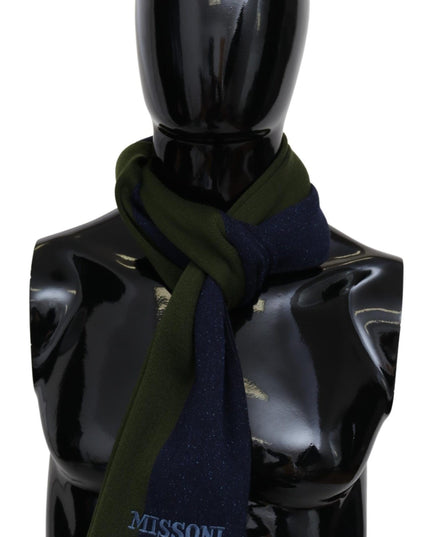 Missoni Green Striped Wool Unisex Neck Wrap Shawl Blue