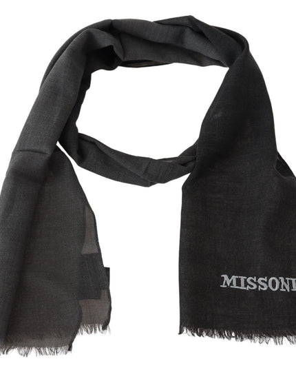 Missoni Gray Wool Unisex Neck Wrap Shawl Fringes Logo Scarf