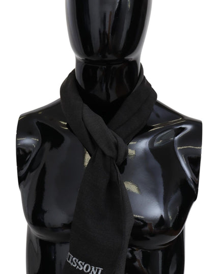 Missoni Gray Wool Unisex Neck Wrap Shawl Fringes Logo Scarf