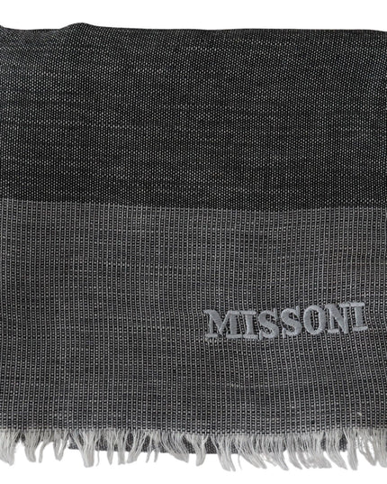 Missoni Gray Striped Wool Unisex Neck Wrap Fringes Scarf