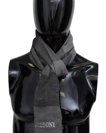 Missoni Gray Striped Wool Unisex Neck Wrap Fringes Scarf