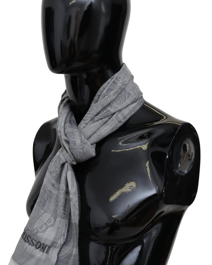 Missoni Gray Floral Wool Unisex Neck Wrap Fringes Scarf