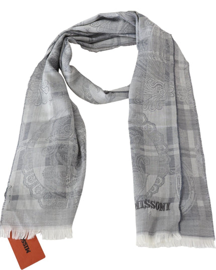 Missoni Gray Floral Wool Unisex Neck Wrap Fringes Scarf