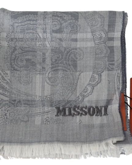 Missoni Gray Floral Wool Unisex Neck Wrap Fringes Scarf