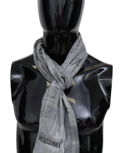Missoni Gray Floral Wool Unisex Neck Wrap Fringes Scarf