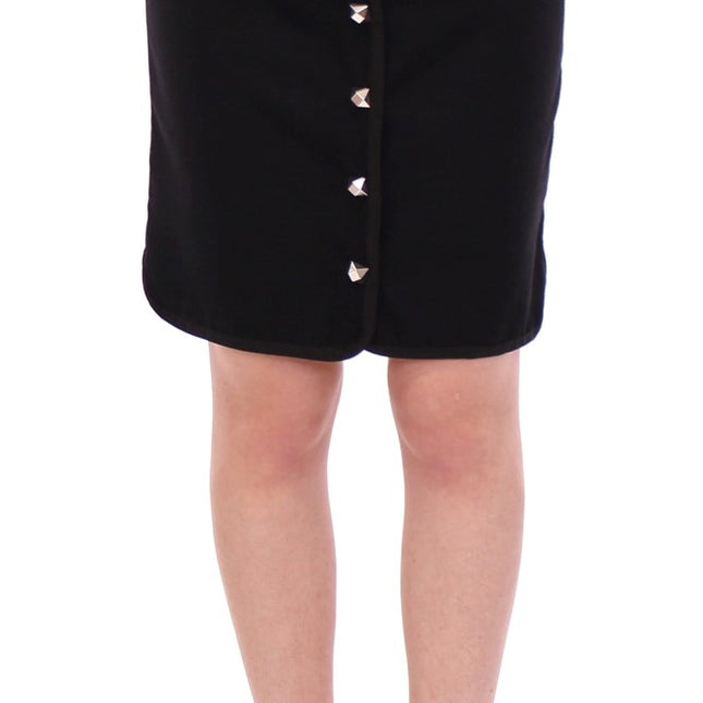 Corrado De Biase Black Metal Buttons Cotto Wool Skirt