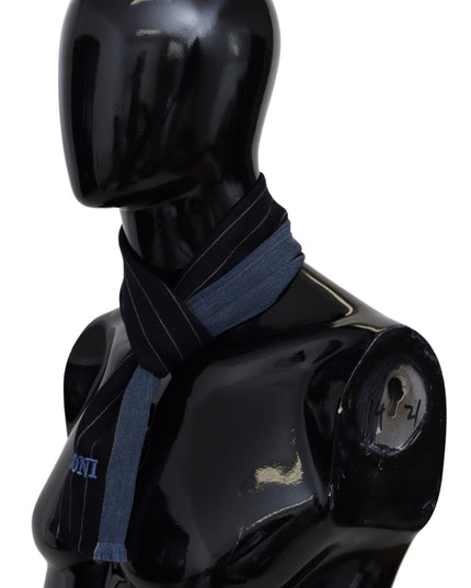 Missoni Black Blue Striped Wool Unisex Wrap scarf