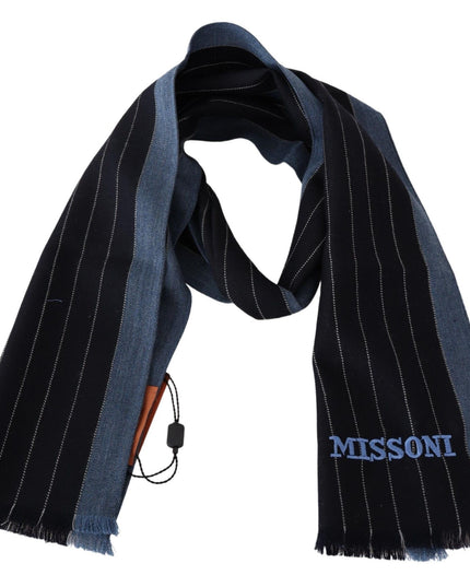 Missoni Black Blue Striped Wool Unisex Wrap scarf