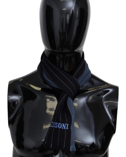Missoni Black Blue Striped Wool Unisex Wrap scarf