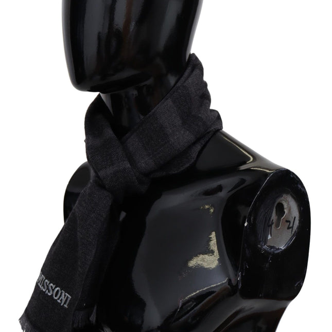 Missoni Black Striped Wool Unisex Neck Wrap Scarf