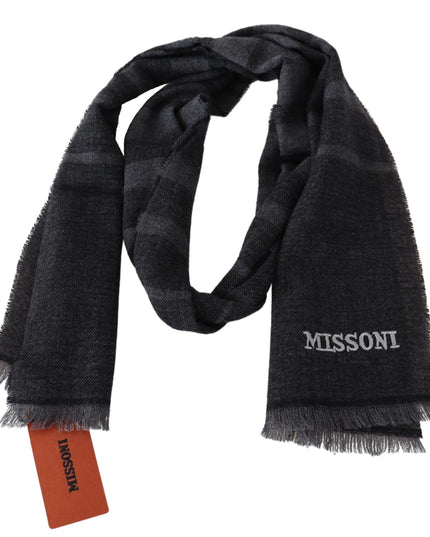 Missoni Black Striped Wool Unisex Neck Wrap Scarf