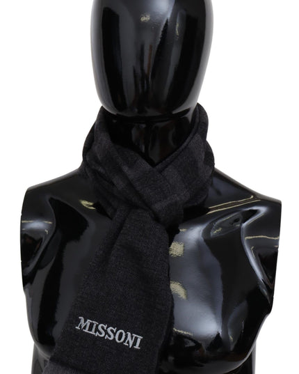 Missoni Black Striped Wool Unisex Neck Wrap Scarf