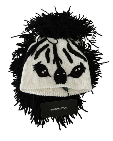 Dolce & Gabbana Black White Knitted Cashmere Animal Design Hat