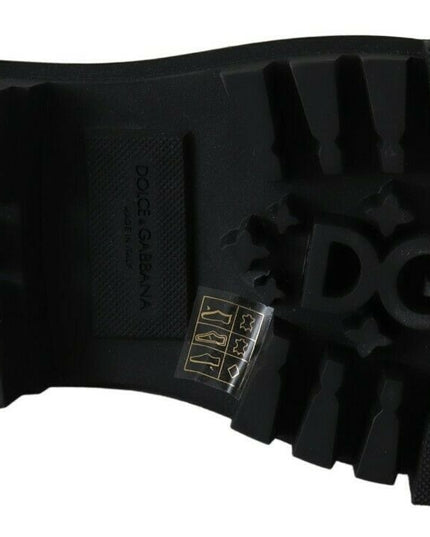 Dolce & Gabbana Black Leather Crystal Combat Boots