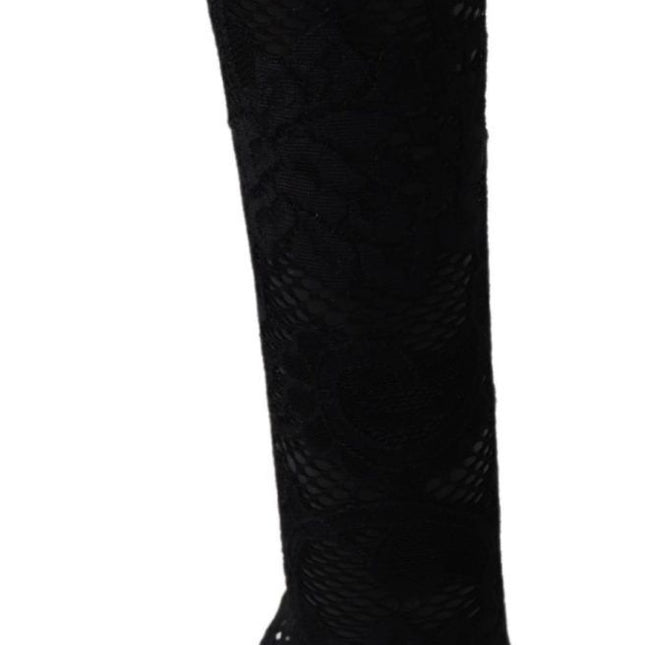 Dolce & Gabbana Black Taormina Lace Socks Boots Shoes Pumps