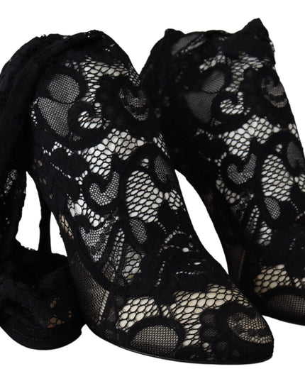 Dolce & Gabbana Black Taormina Lace Socks Boots Shoes Pumps