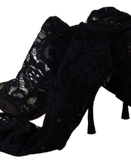 Dolce & Gabbana Black Taormina Lace Socks Boots Shoes Pumps