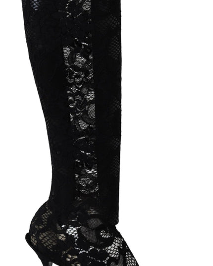 Dolce & Gabbana Black Taormina Lace Socks Boots Shoes Pumps