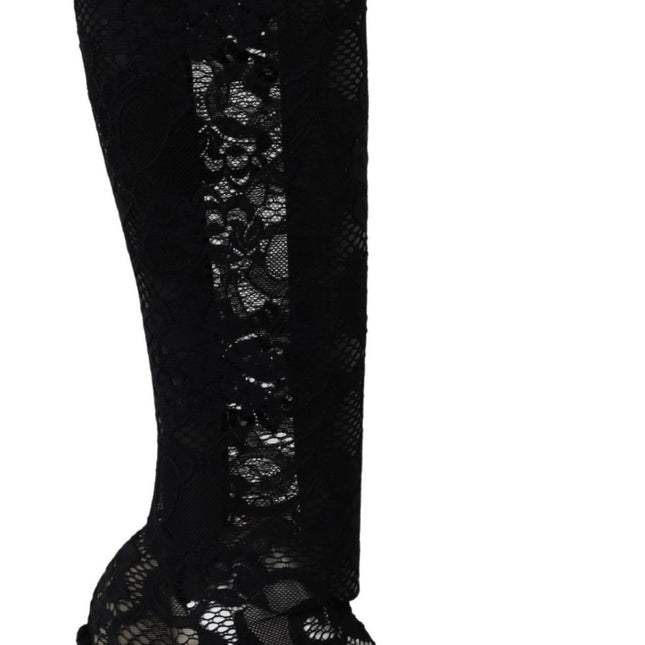 Dolce & Gabbana Black Taormina Lace Socks Boots Shoes Pumps
