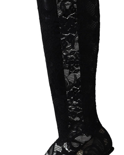 Dolce & Gabbana Black Taormina Lace Socks Boots Shoes Pumps