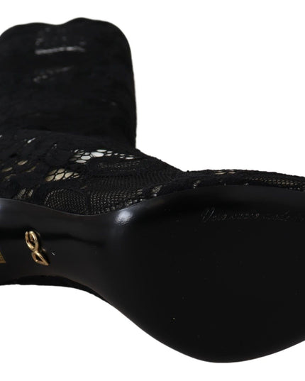 Dolce & Gabbana Black Taormina Lace Socks Boots Shoes Pumps