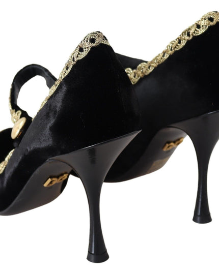 Dolce & Gabbana Black Velvet Gold Mary Janes Pumps