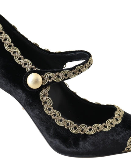 Dolce & Gabbana Black Velvet Gold Mary Janes Pumps