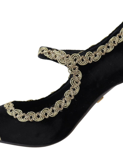 Dolce & Gabbana Black Velvet Gold Mary Janes Pumps